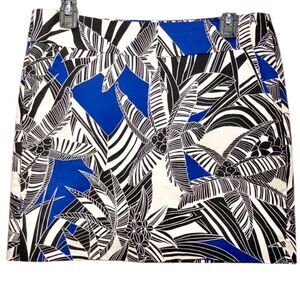 Trina Turk Palm Leaf Print Lined Mini Skirt in Royal Blue/Black/White Women’s 8